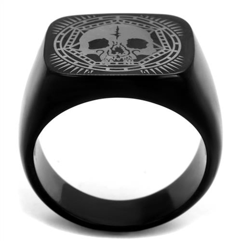 ARTK2306 Stainless Steel Black Ion Plated Skull Ring Band Men's Size 8-13