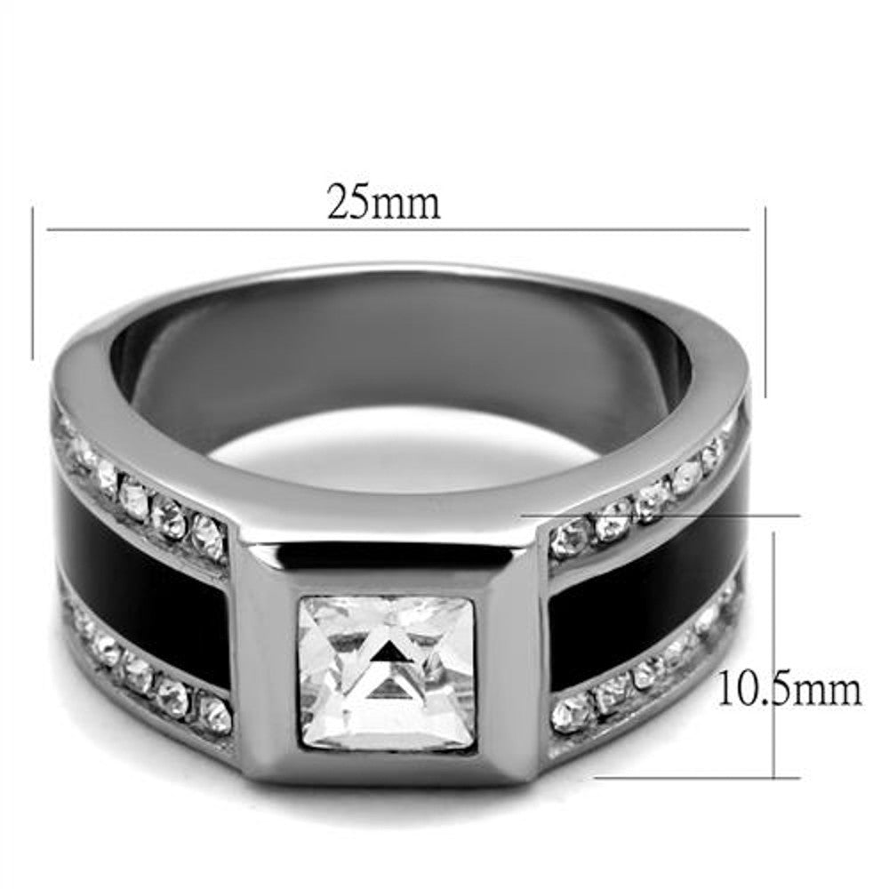 ARTK2308 Stainless Steel & Epoxy Princess & Round Cut Simulated Diamond Ring Mens Sz 8-13