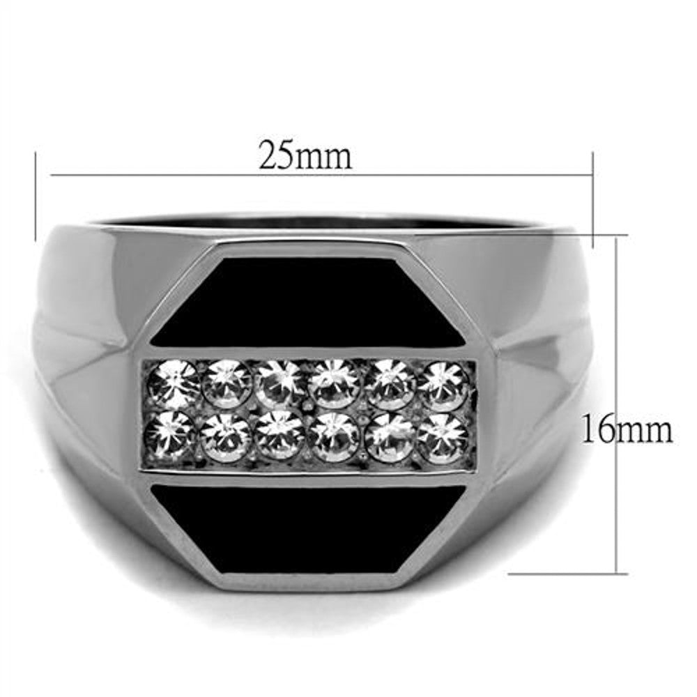 ARTK2309 Men's Round Cut Simulated Diamond Crystal Stainless Steel & Epoxy Ring Sz 8-13