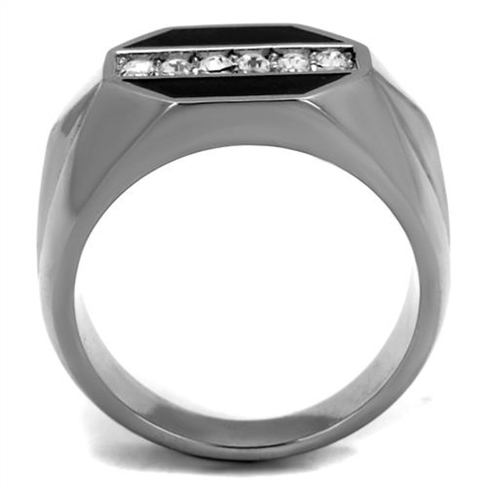 ARTK2309 Men's Round Cut Simulated Diamond Crystal Stainless Steel & Epoxy Ring Sz 8-13