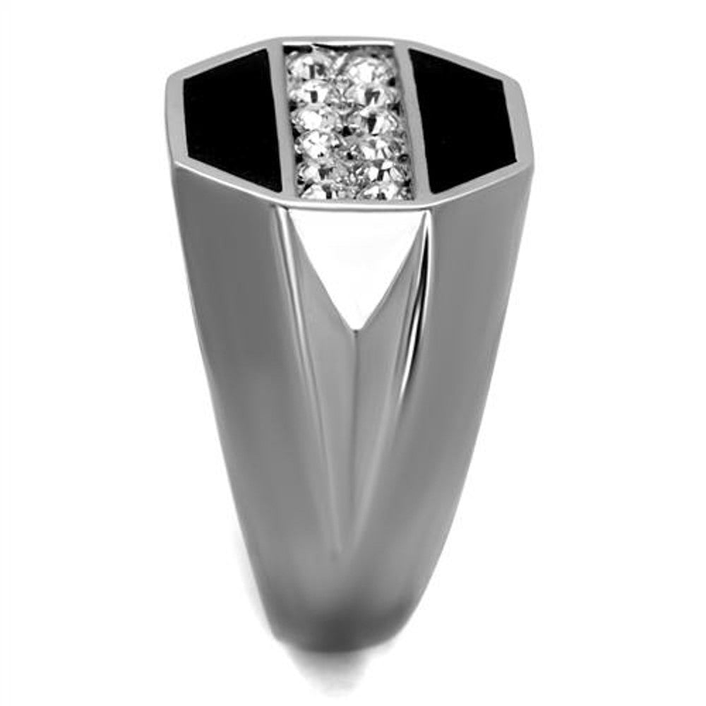 ARTK2309 Men's Round Cut Simulated Diamond Crystal Stainless Steel & Epoxy Ring Sz 8-13