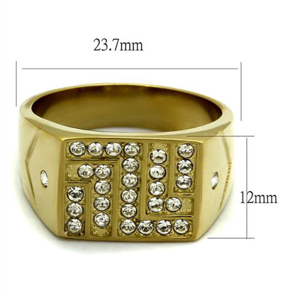 ARTK2311 Mens Stainless Steel 14K Gold Ion Plated .46 Ct Simulated Diamond Ring Size 8-13