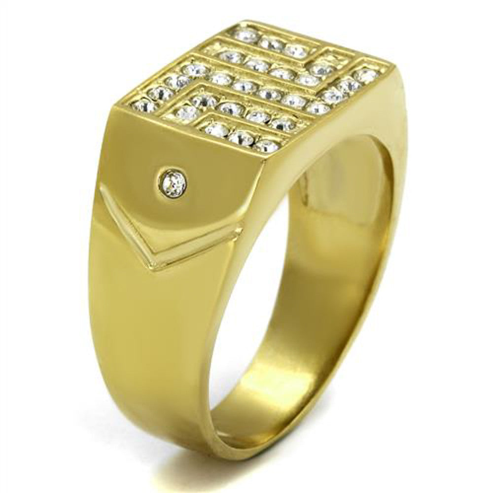 ARTK2311 Mens Stainless Steel 14K Gold Ion Plated .46 Ct Simulated Diamond Ring Size 8-13