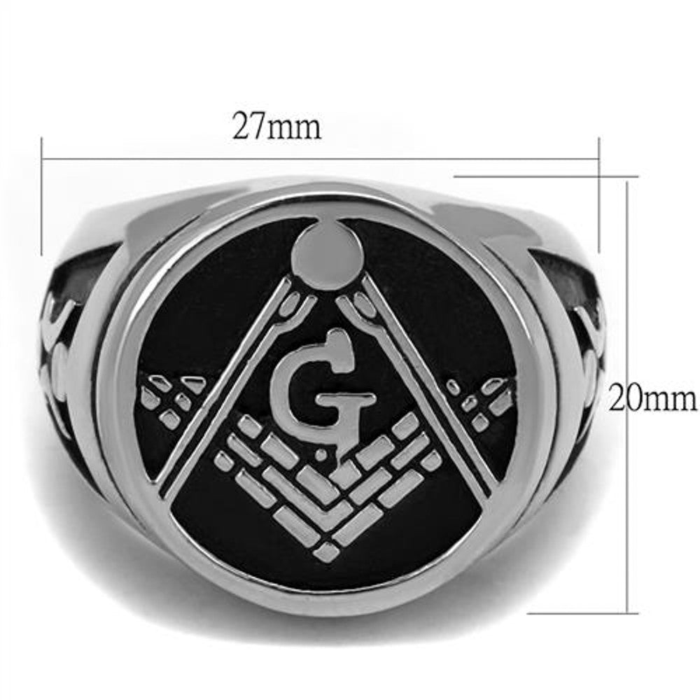 ARTK2315 Stainless Steel Tusk 316 & Epoxy Masonic Lodge Freemason Ring Band Men's Sz 8-13