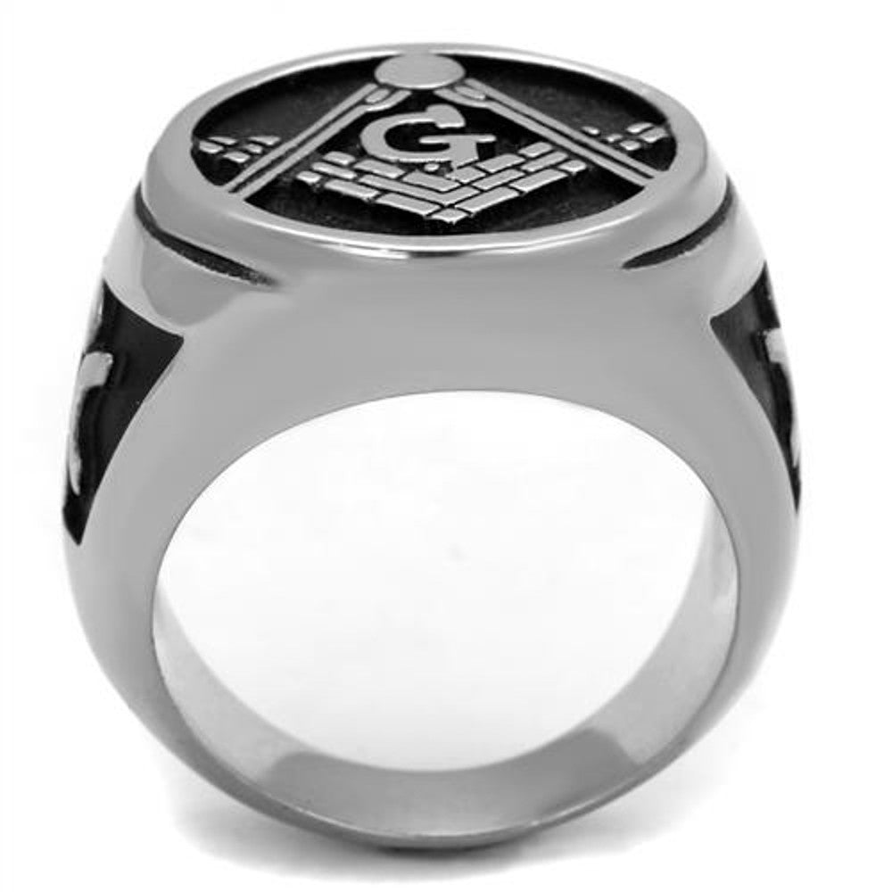 ARTK2315 Stainless Steel Tusk 316 & Epoxy Masonic Lodge Freemason Ring Band Men's Sz 8-13