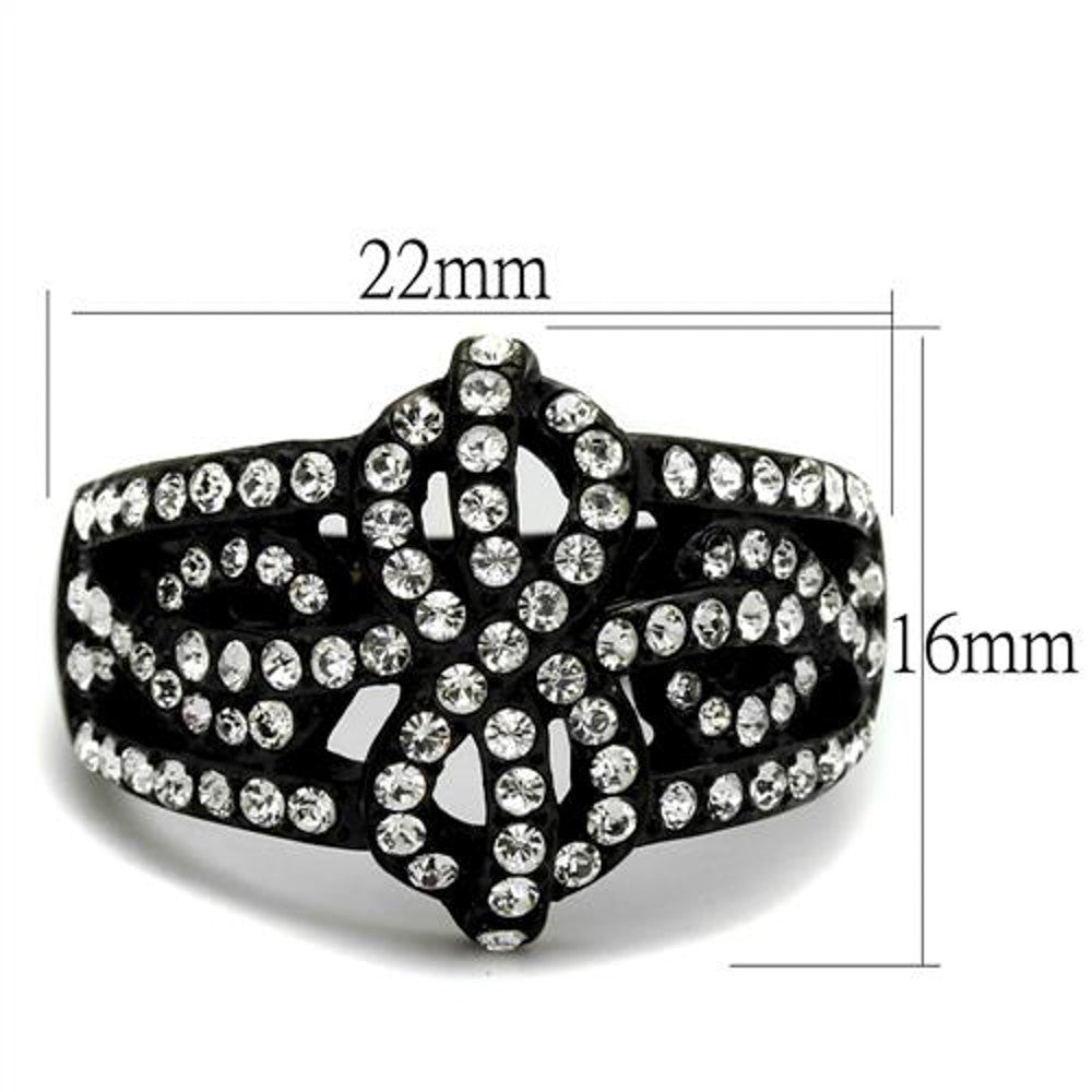 ARTK2363 Stainless Steel Black Ion Plated Bow Design Crystal Fashion Ring Women's Sz 5-10