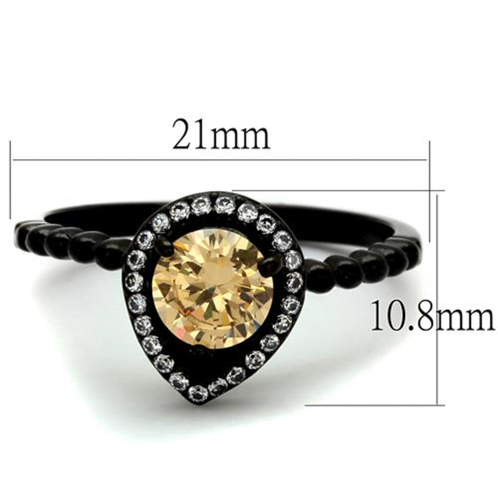 ARTK2365 Stainless Steel .9 Ct Champagne Halo CZ Black Engagement Ring Women's Sz 5-10