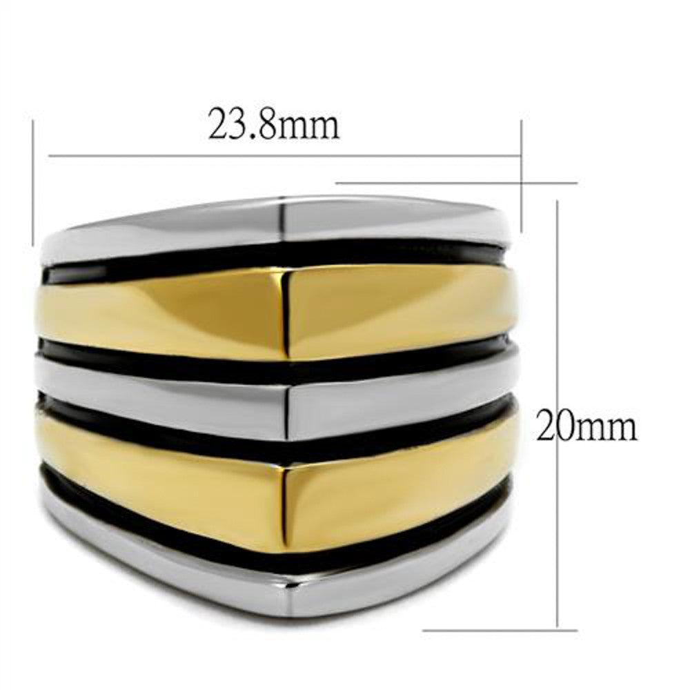 ARTK2367 Stainless Steel Two Toned Gold & Silver with Black Epoxy Fashion Ring Size 5-10