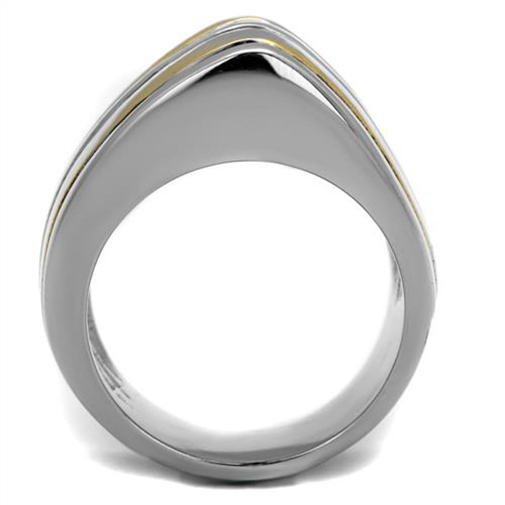 ARTK2367 Stainless Steel Two Toned Gold & Silver with Black Epoxy Fashion Ring Size 5-10