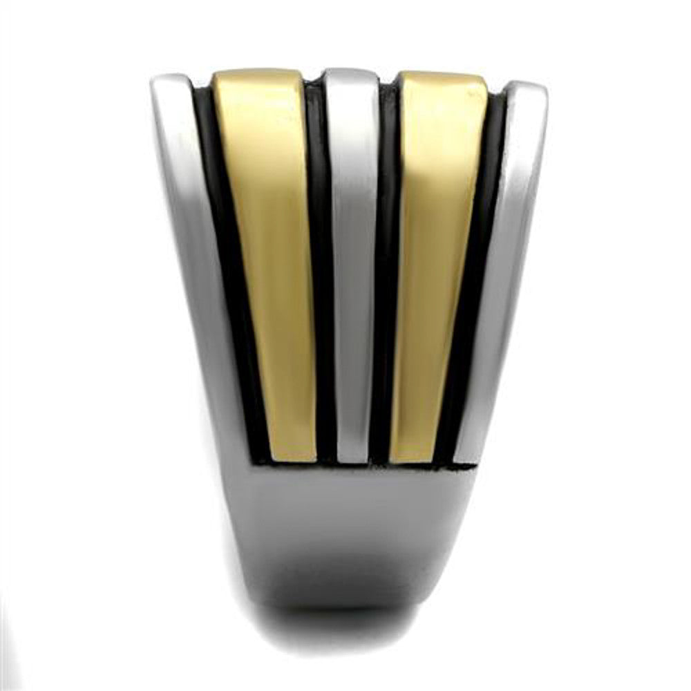 ARTK2367 Stainless Steel Two Toned Gold & Silver with Black Epoxy Fashion Ring Size 5-10