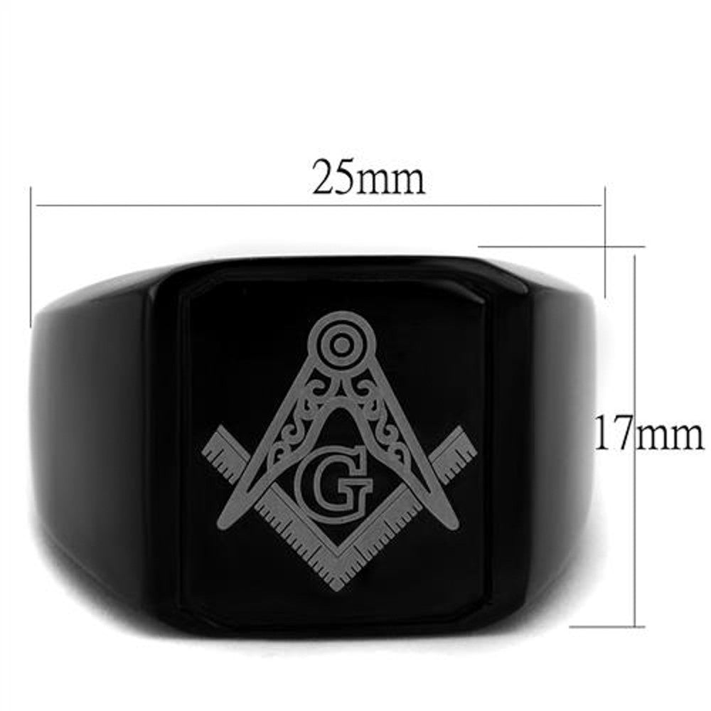 ARTK2371 Stainless Steel Men's Black Ion Plated & Enamel Masonic Freemason Ring Size 8-13