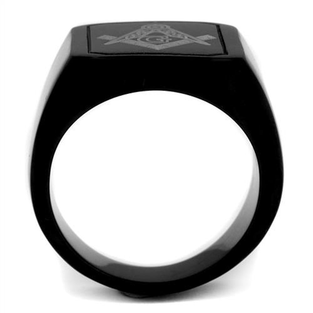 ARTK2371 Stainless Steel Men's Black Ion Plated & Enamel Masonic Freemason Ring Size 8-13