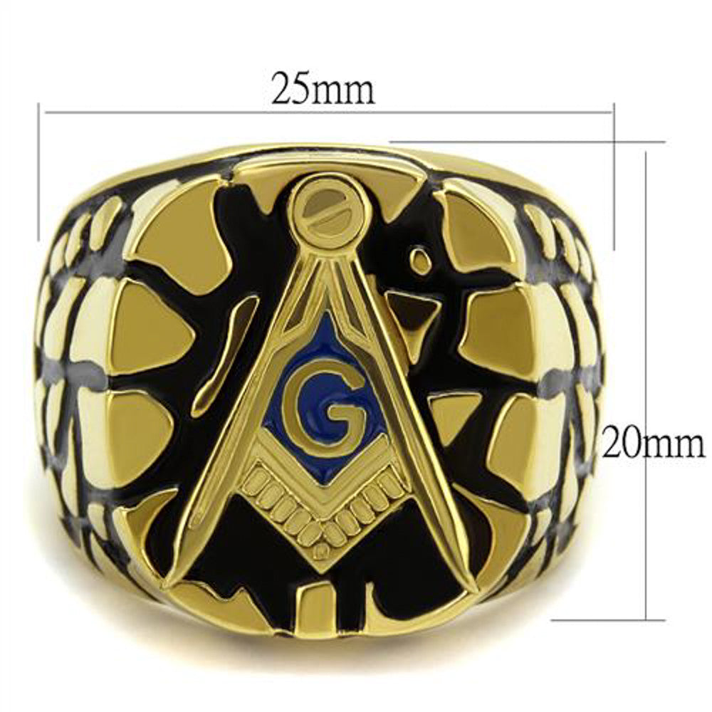 ARTK2372 Men's Stainless Steel Gold Plated & Epoxy Masonic Lodge Freemason Ring Size 8-13