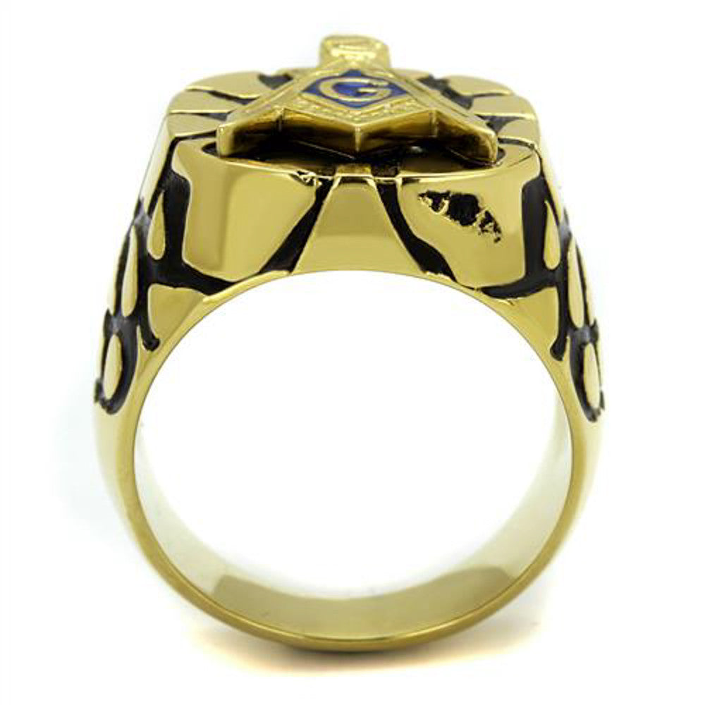 ARTK2372 Men's Stainless Steel Gold Plated & Epoxy Masonic Lodge Freemason Ring Size 8-13