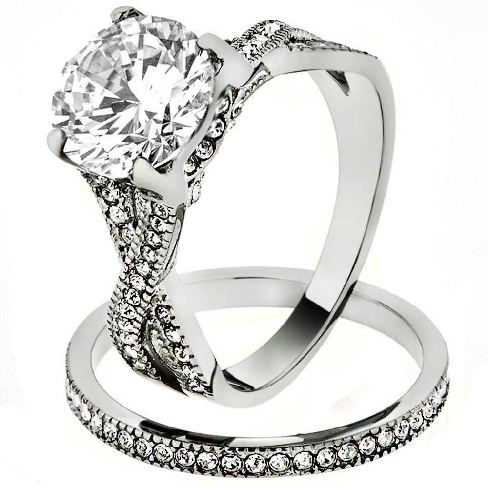 3.3 Ct Round Cut Cz Stainless Steel Wedding & Eternity Ring Set Womens Size 5-10