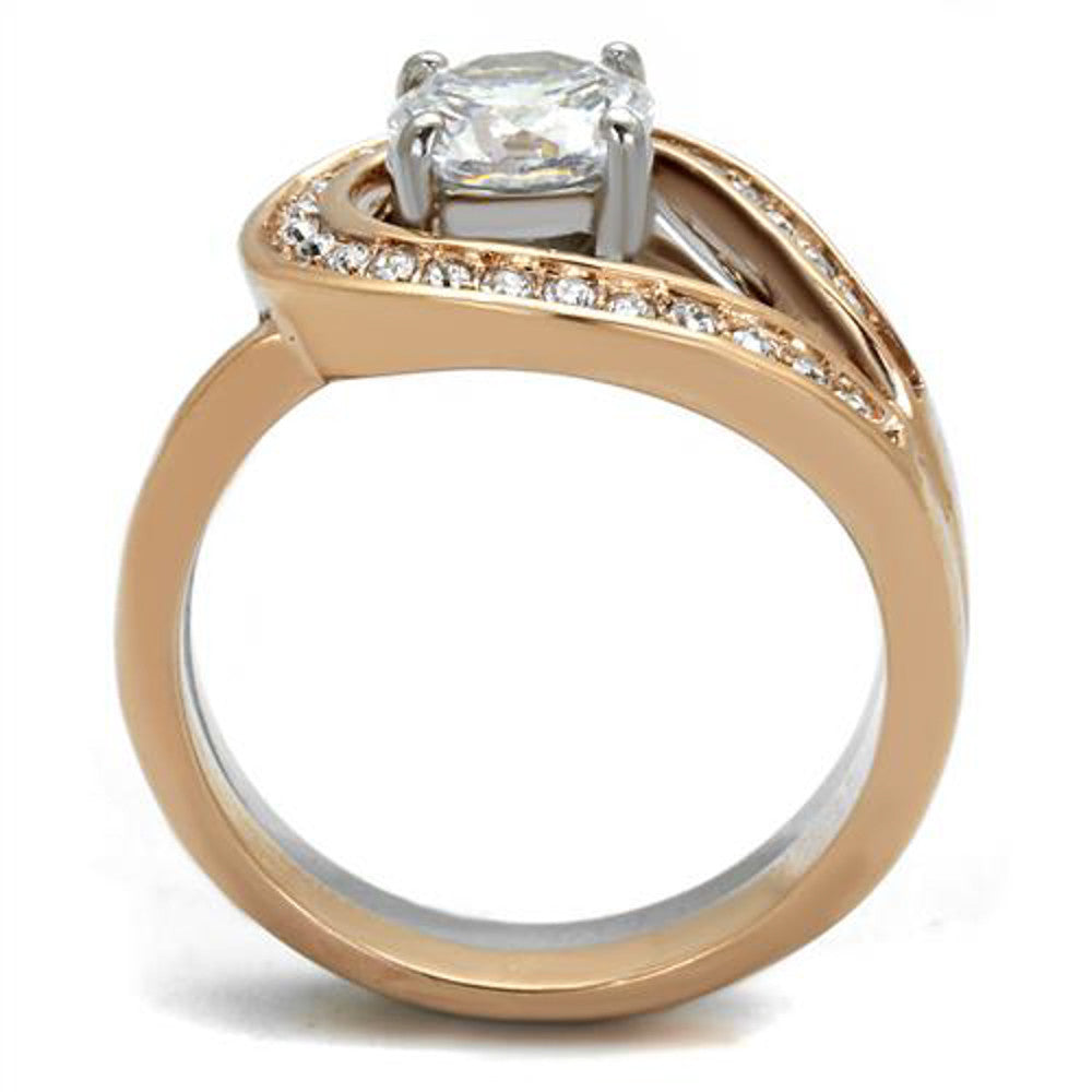 ARTK2479 Stainless Steel 1.6 Ct Cz Rose Gold I.P. 2 Piece Wedding Ring Set Womens Sz 5-10