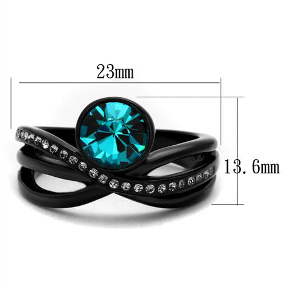 ARTK2488 Women's 2.1 Ct Blue Zircon Crystal Black Stainless Steel Engagement Ring Sz 5-10