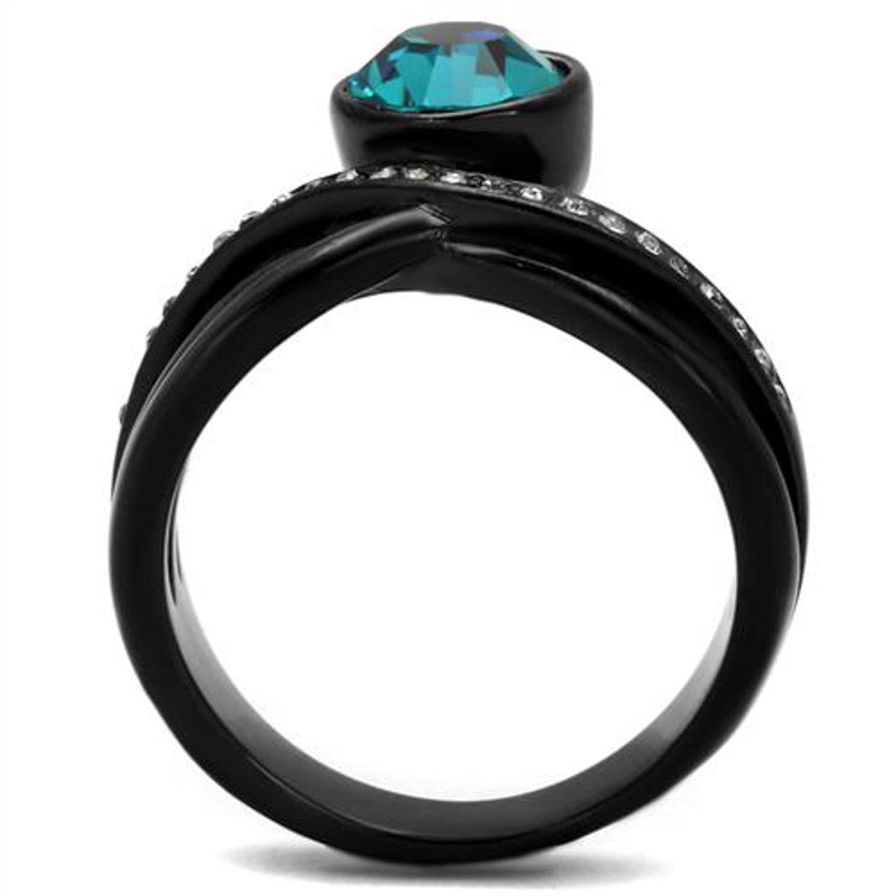 ARTK2488 Women's 2.1 Ct Blue Zircon Crystal Black Stainless Steel Engagement Ring Sz 5-10