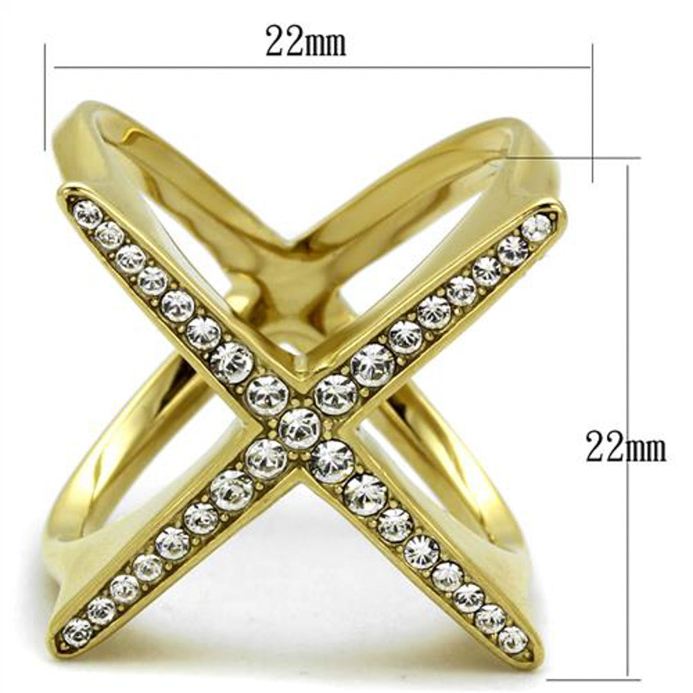 ARTK2497 Womens 14k Gold Ion Plated Stainless Steel X Shaped Crystal Fashion Ring Sz 5-10