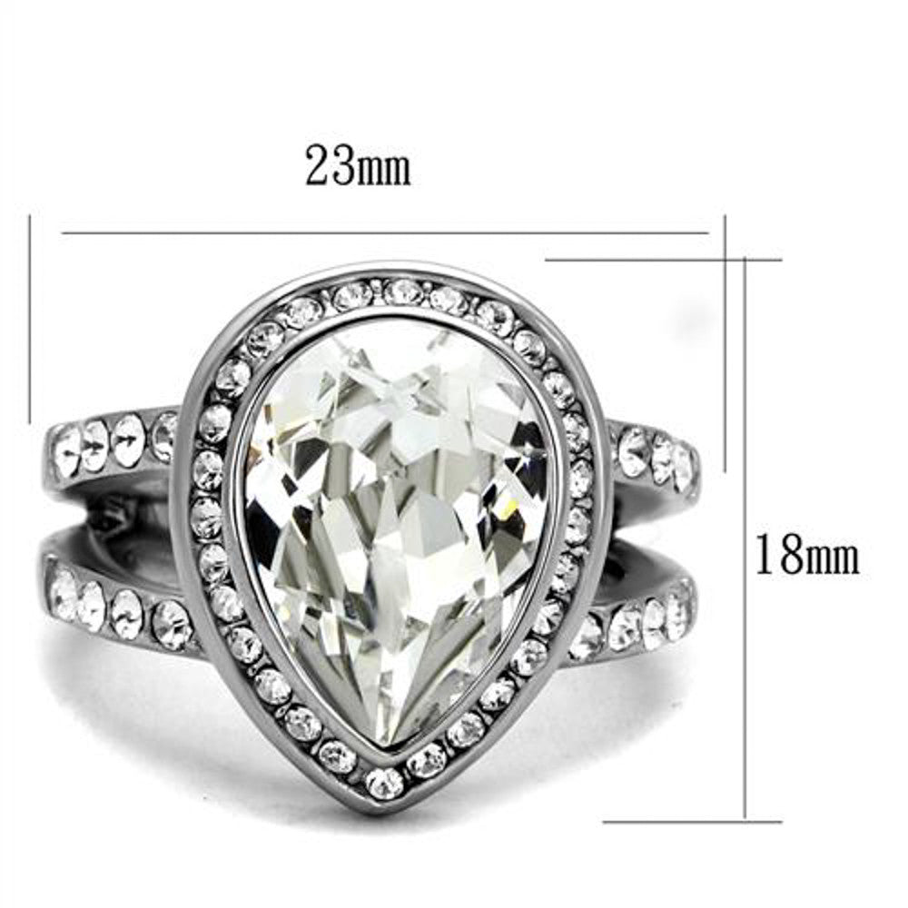 ARTK2504 Stainless Steel 6.34 Ct Pear Cut Crystal Halo Engagement Ring Women's Size 5-10