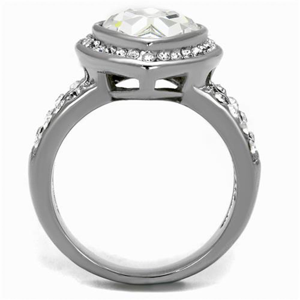 ARTK2504 Stainless Steel 6.34 Ct Pear Cut Crystal Halo Engagement Ring Women's Size 5-10