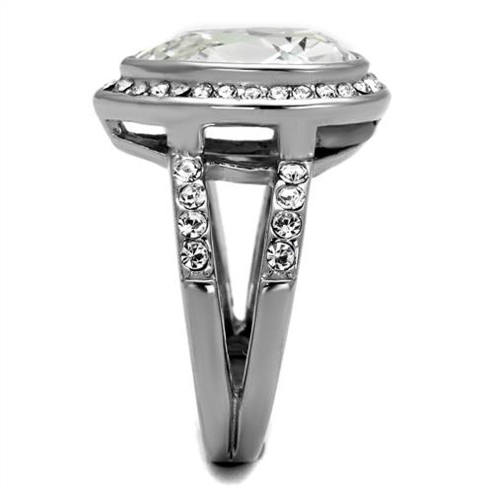 ARTK2504 Stainless Steel 6.34 Ct Pear Cut Crystal Halo Engagement Ring Women's Size 5-10