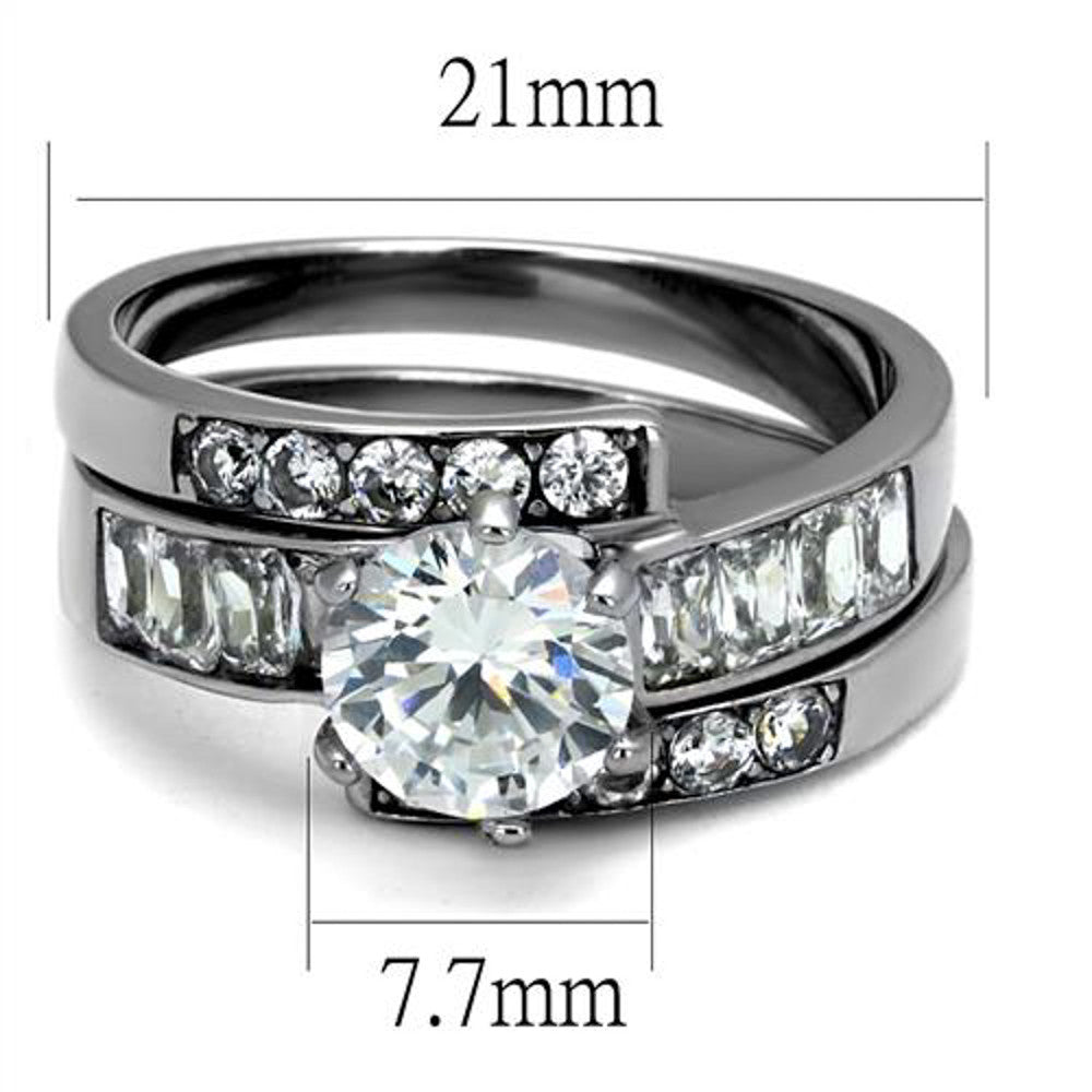 ST2616-ARM0006 His & Her 3pc Stainless Steel 2.50 Ct Cz Bridal Ring Set & Men Beveled Edge Band