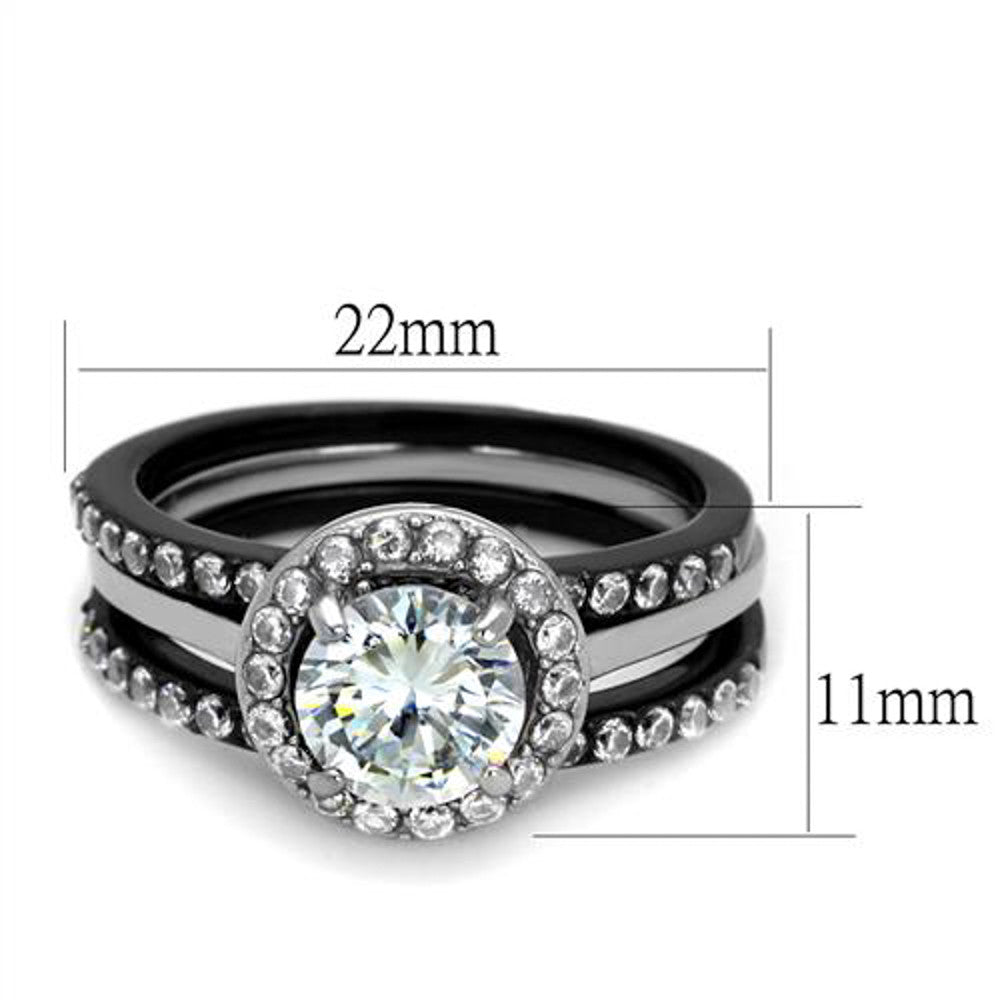 ARTK2620 Women's 2.25 Ct Halo Round Cut Cz Black Stainless Steel Wedding Ring Set Sz 5-10