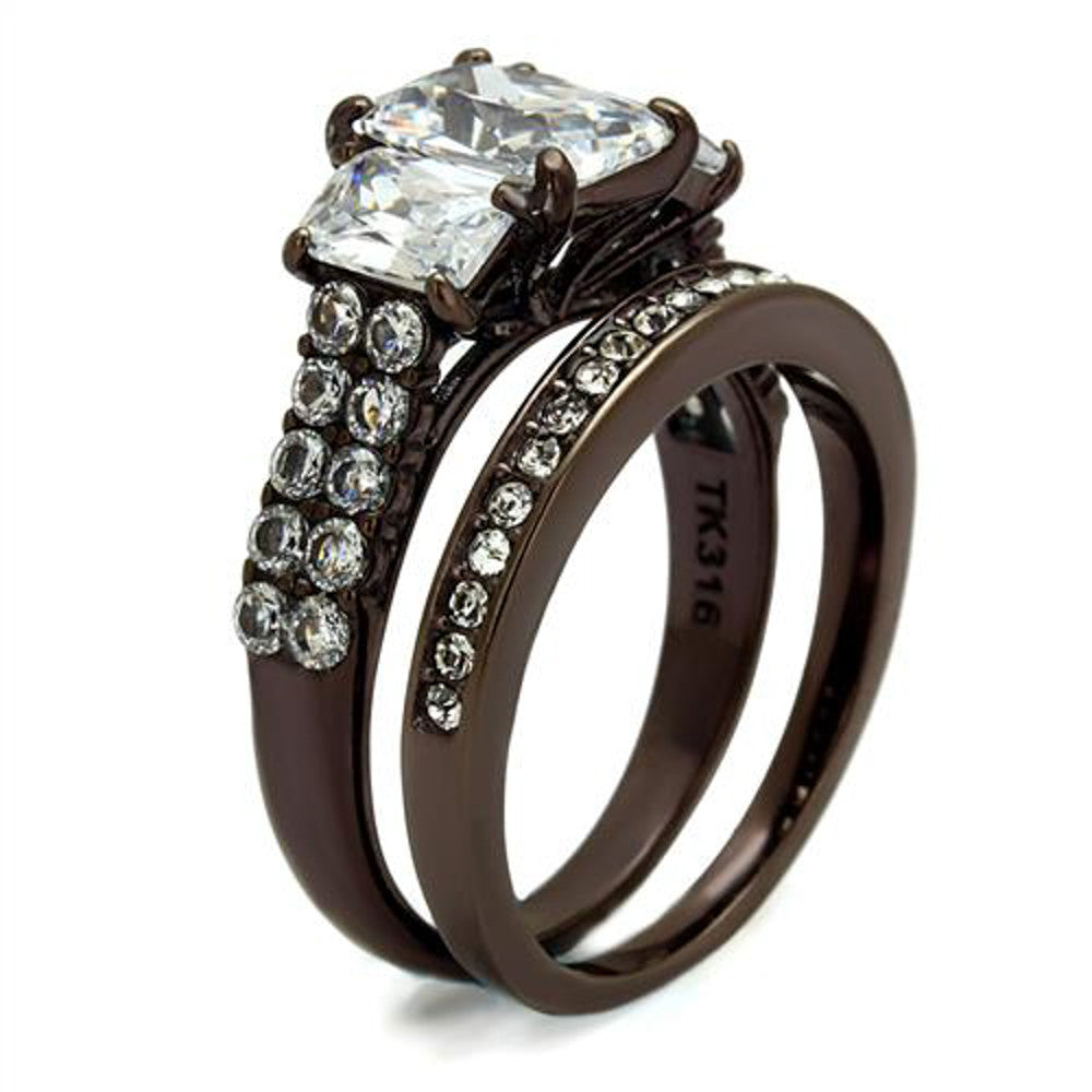 ARTK2646 Dark Brown IP 4.5 Ct Emerald Cut Cz  Wedding Engagement Ring Set Womens Size 5-10