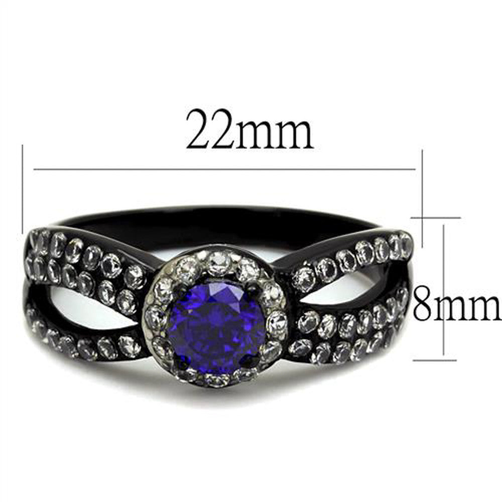 ARTK2653 Women's 1.15Ct Round Cut Amethyst Zirconia Black Stainless Steel Engagement Ring