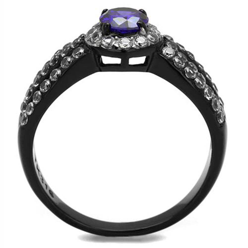 ARTK2653 Women's 1.15Ct Round Cut Amethyst Zirconia Black Stainless Steel Engagement Ring