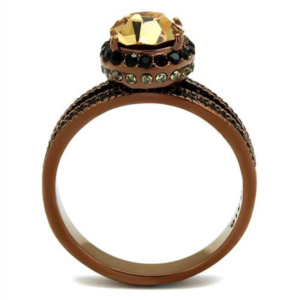 ARTK2654 Brown Plated Stainless Steel Women's 3.35Ct Round Smoked Crystal Engagement Ring