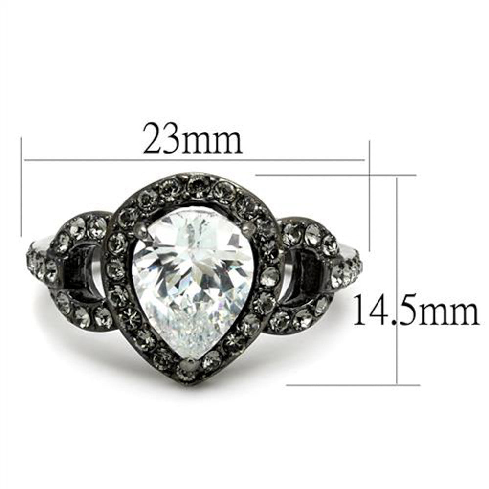 ARTK2655 Light Black IP Stainless Steel Women's 3.72 Ct Pear Cut Cz Halo Engagement Ring