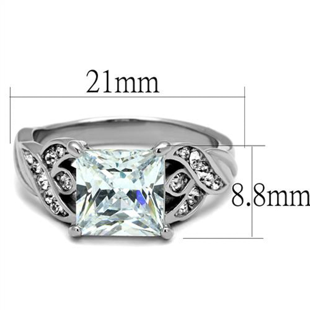 ARTK2657 Stainless Steel Women's 3.09 Ct Princess Cut Zirconia Engagement Ring Size 5-10