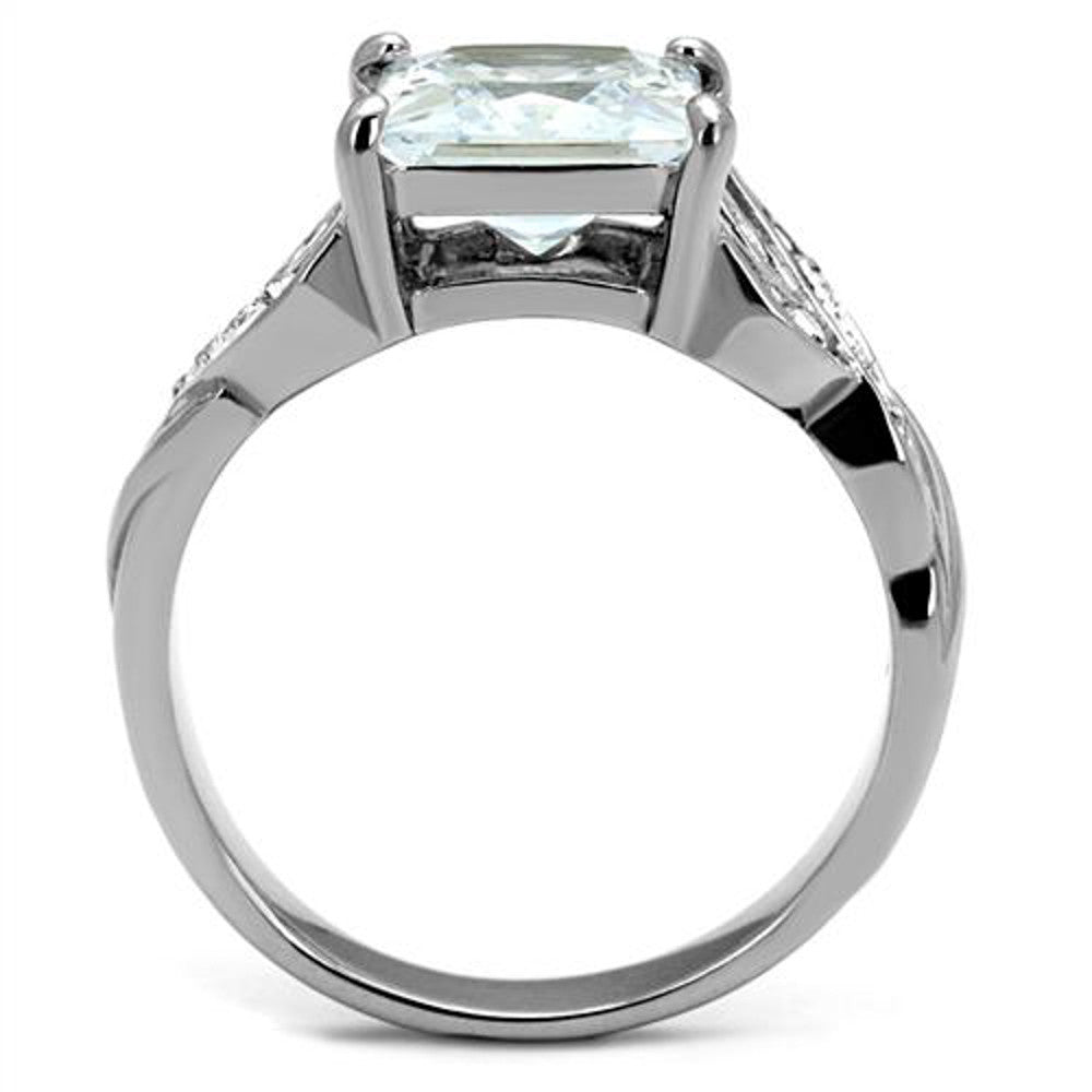 ARTK2657 Stainless Steel Women's 3.09 Ct Princess Cut Zirconia Engagement Ring Size 5-10