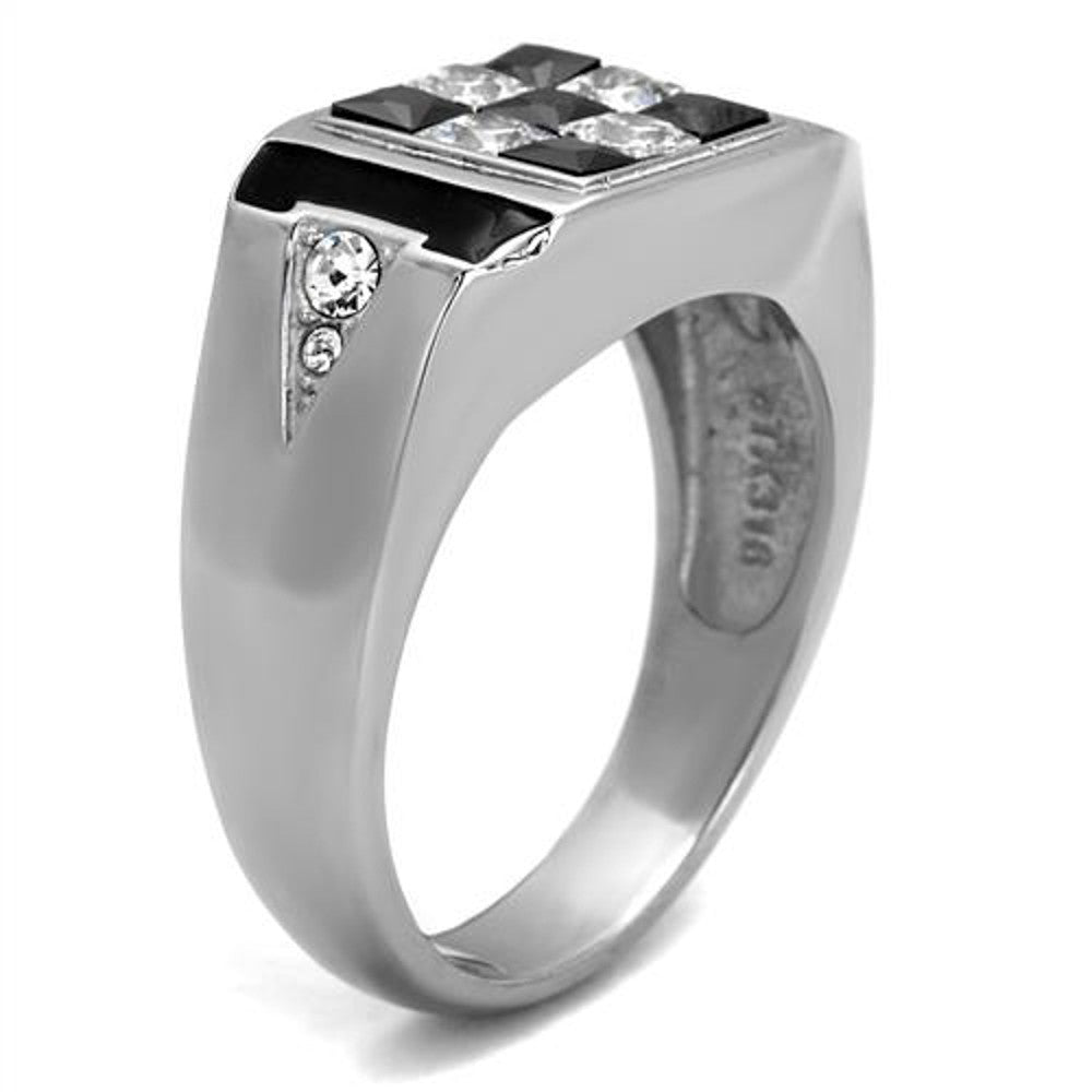 ARTK2663 Men's 2.56 Ct Clear & Black Princess Cut CZ Stainless Steel Fashion Ring Sz 8-13