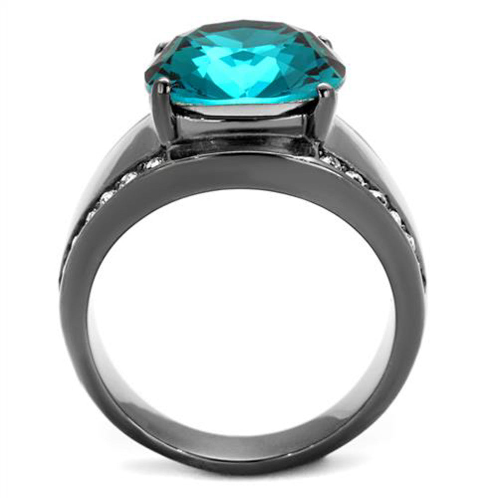 ARTK2678 Women's Light Black Stainless Steel 7.2 Ct Blue Zircon Crystal Cocktail Ring