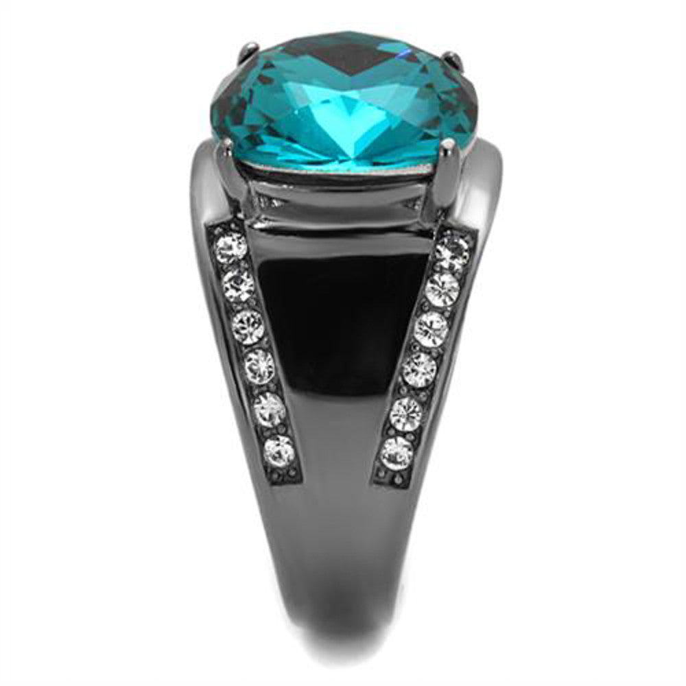 ARTK2678 Women's Light Black Stainless Steel 7.2 Ct Blue Zircon Crystal Cocktail Ring