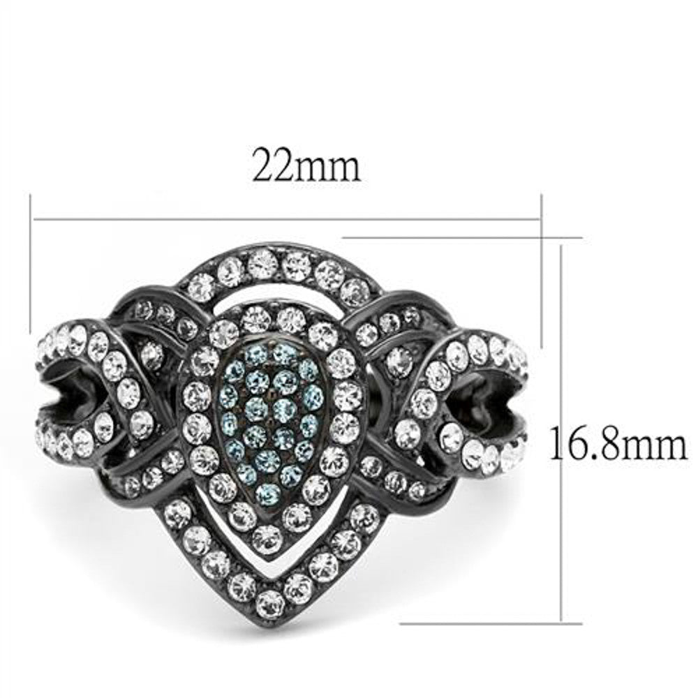 ARTK2679 Light Black Stainless Steel Clear & Aqua Crystal Cocktail Ring Women's Size 5-10