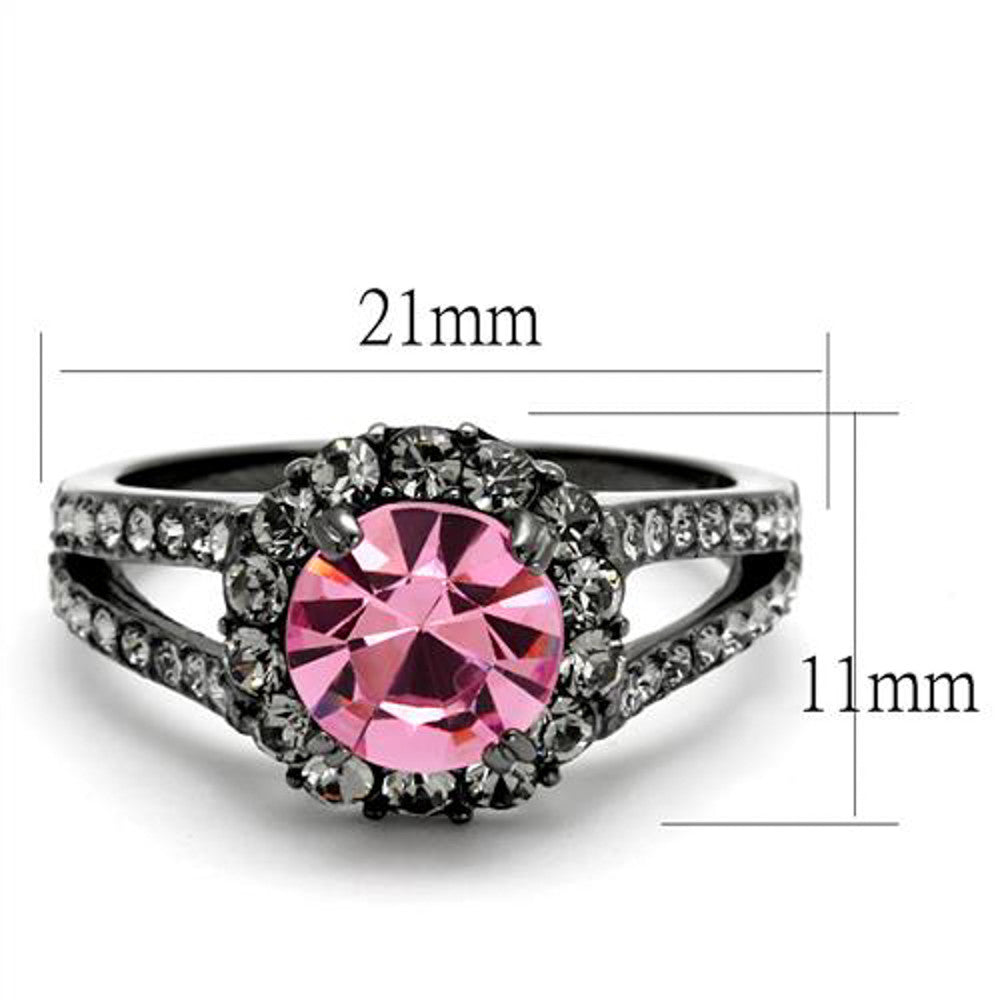 ARTK2680 Light Black Stainless Steel 2.87 Ct Light Rose Crystal Halo Engagement Ring