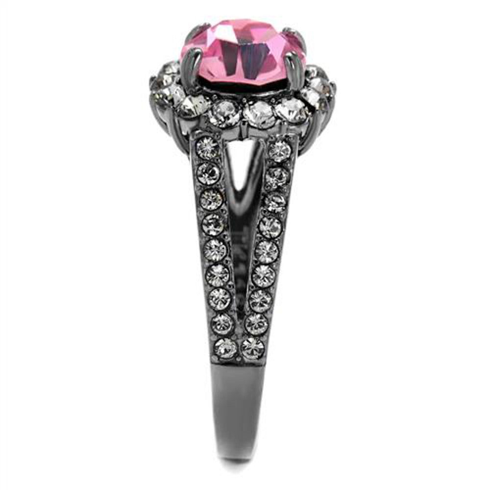 ARTK2680 Light Black Stainless Steel 2.87 Ct Light Rose Crystal Halo Engagement Ring