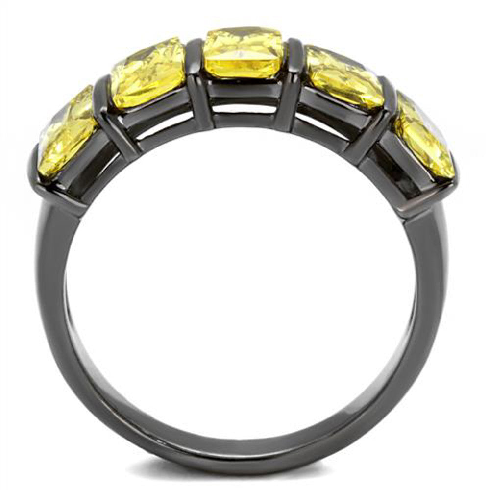 ARTK2683 4.4 Ct Emerald Cut Topaz Light Black Stainless Steel Cluster Ring Womens Sz 5-10