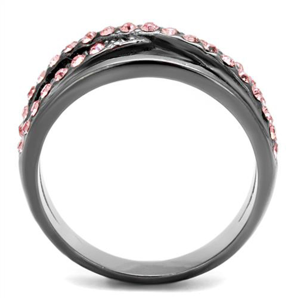 ARTK2688 Light Black Stainless Steel & Light Peach Crystal Fashion Ring Women's Size 5-10