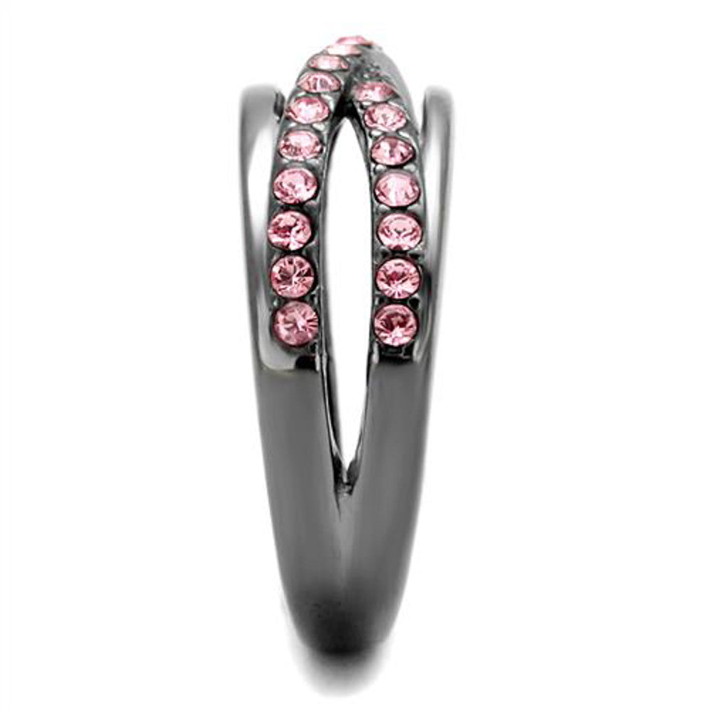 ARTK2688 Light Black Stainless Steel & Light Peach Crystal Fashion Ring Women's Size 5-10