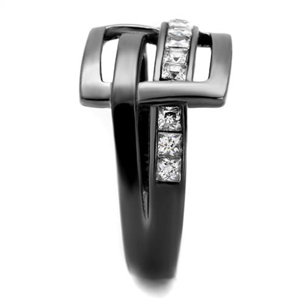 ARTK2690 Light Black Stainless Steel 1.04 Ct Princess Cut Fashion Ring Women's Size 5-10