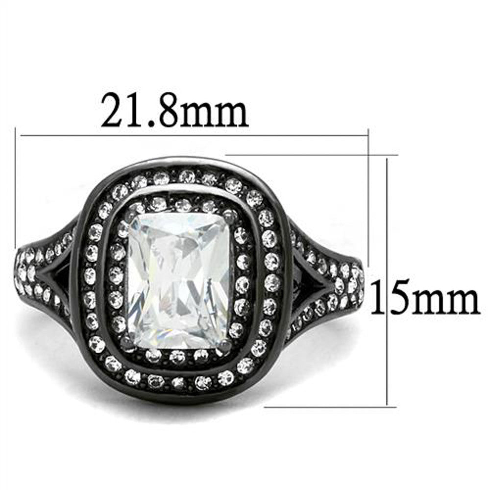 ARTK2731 Women's 2.16 Ct Radiant Cut Zirconia Light Black Stainless Steel Engagement Ring