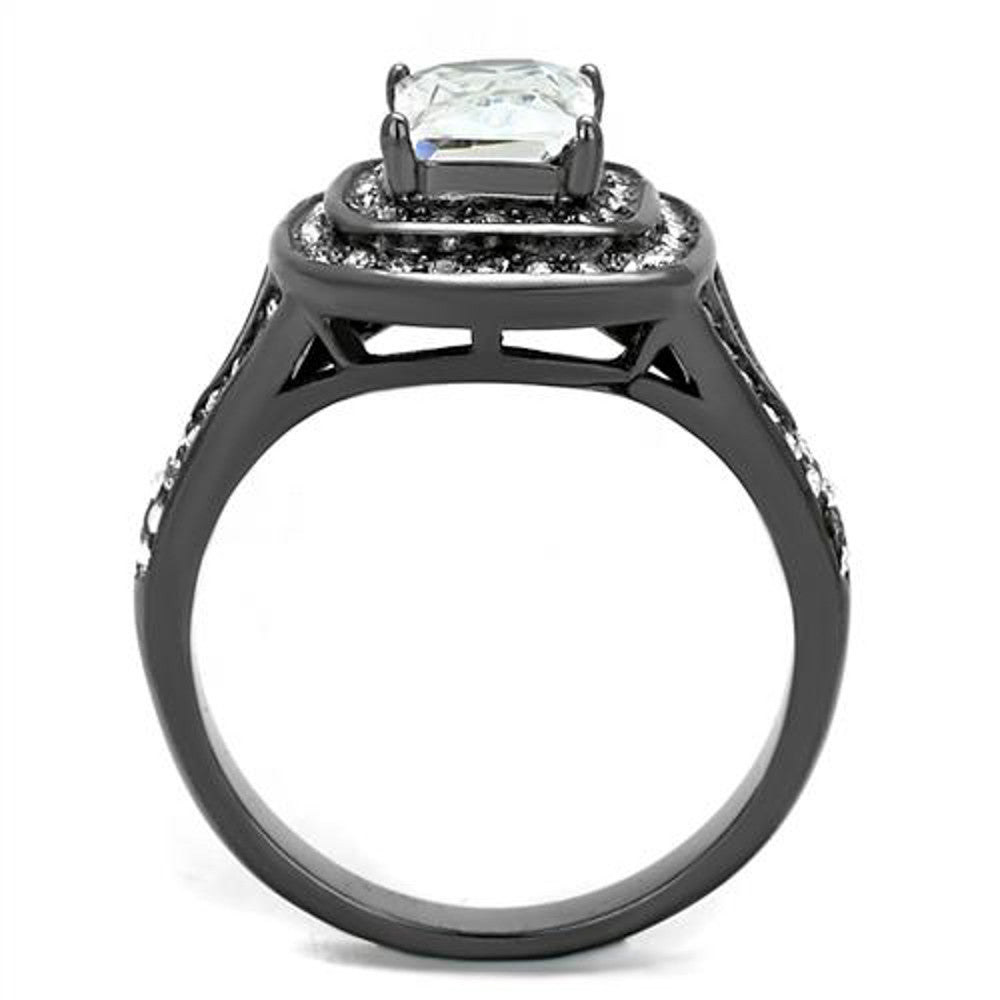 ARTK2731 Women's 2.16 Ct Radiant Cut Zirconia Light Black Stainless Steel Engagement Ring
