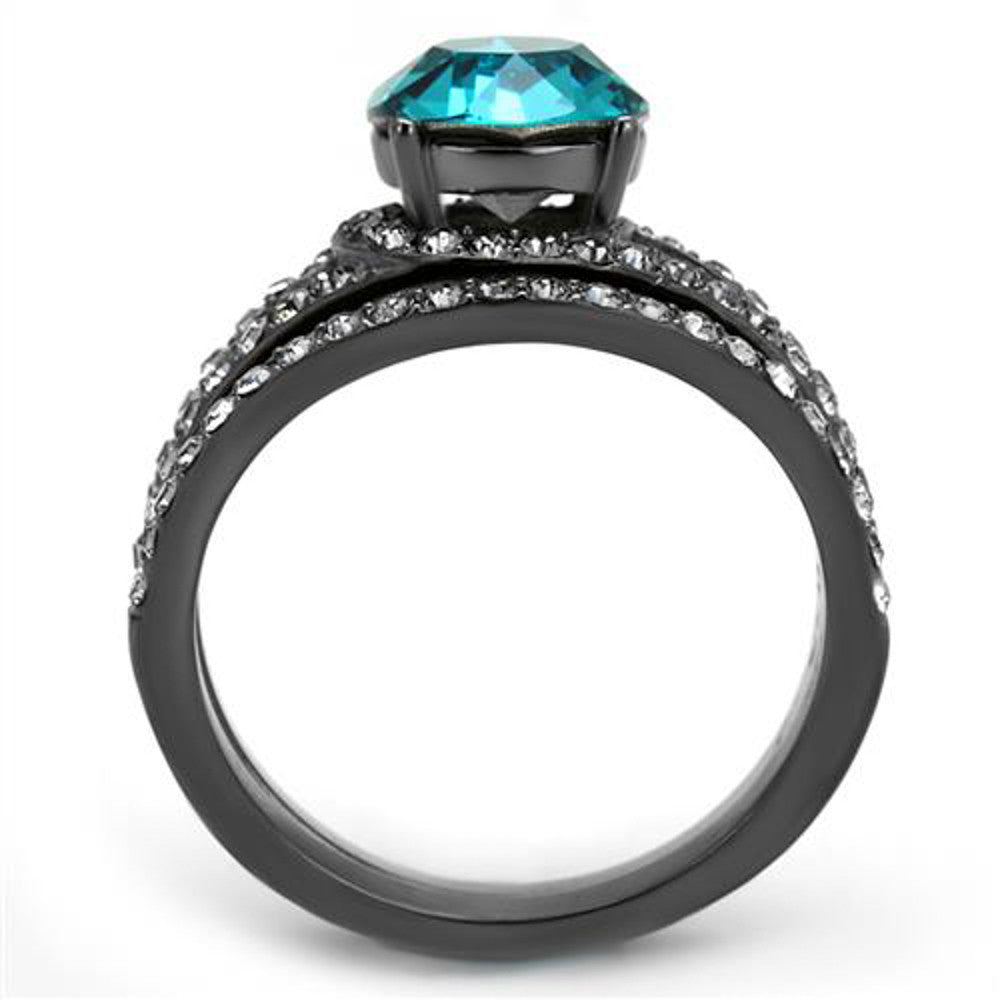 ARTK2744 Womens 2.39 Ct Blue Zircon Crystal Gray Stainless Steel Wedding Ring Set Sz 5-10