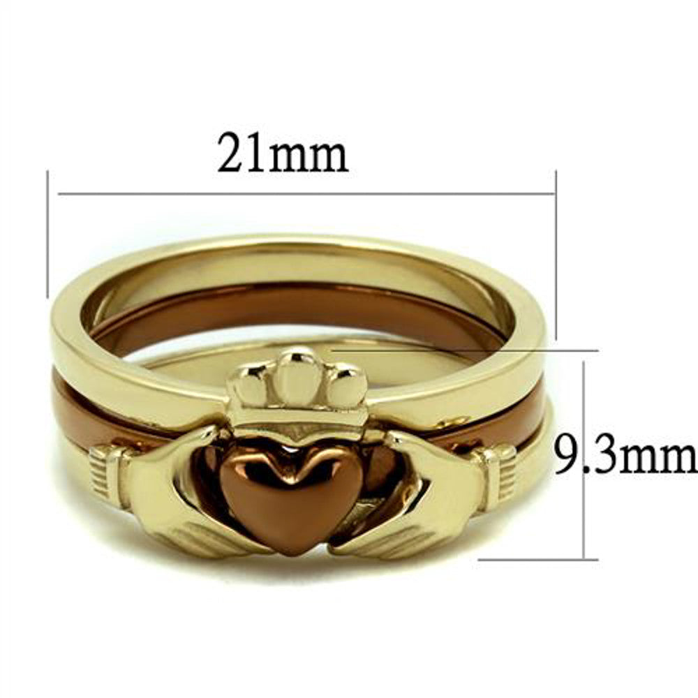 ARTK2801 Two-toned Gold & Brown Stainless Steel Claddagh Fashion Ring Women's Size 5-10