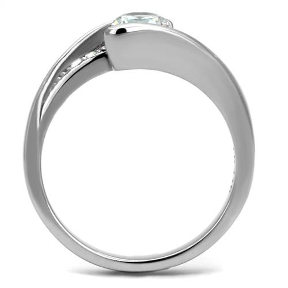 ARTK2833 Stainless Steel .87 Ct Round Cut Cubic Zirconia, Engagement Ring Women's Sz 5-10